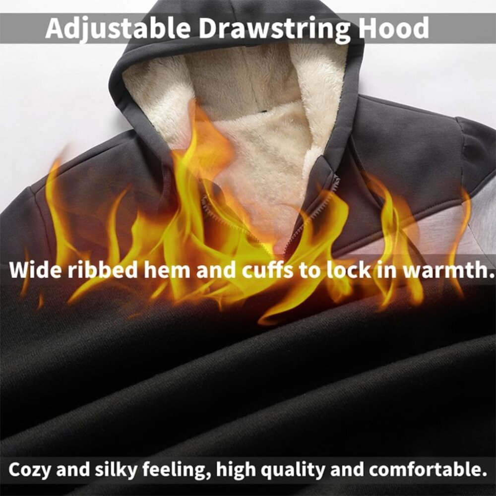 Men's red Grey Black Zip-Up Hooded Jacket with Sherpa Fleece Lining. - Picture 4 of 6